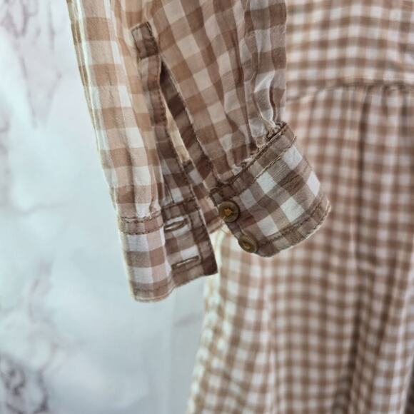 Anthropologie Shirt Womens Medium 10 Check Gingham Roll Holding Horses Popover - Picture 8 of 12